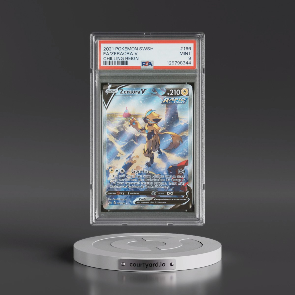 2021 Pokémon Sword & Shield Chilling Reign #166 Zeraora V - Holo Full Art (PSA 9 MINT)