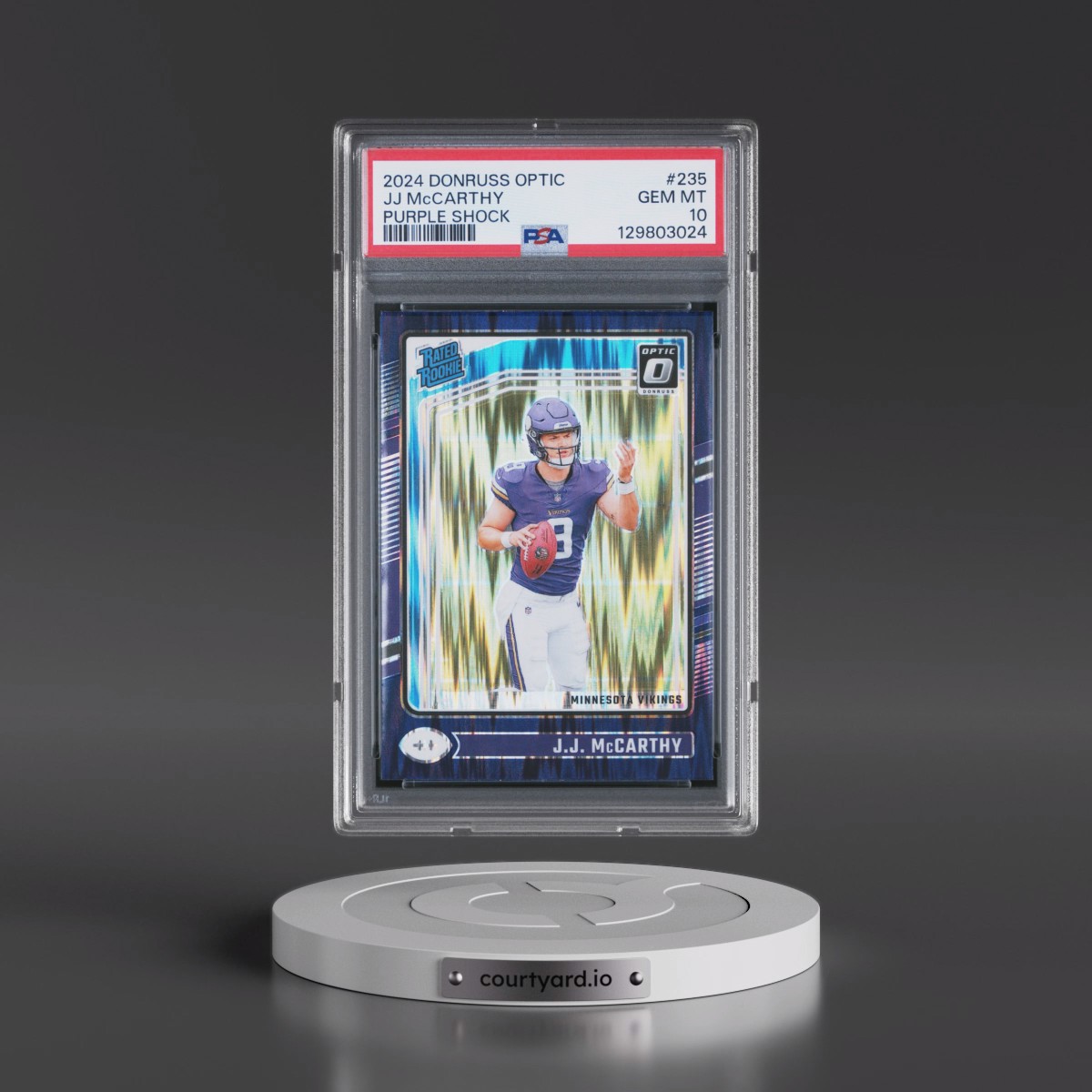 2024 Panini Donruss Optic #235 JJ McCarthy - Purple Shock (PSA 10 GEM MINT)