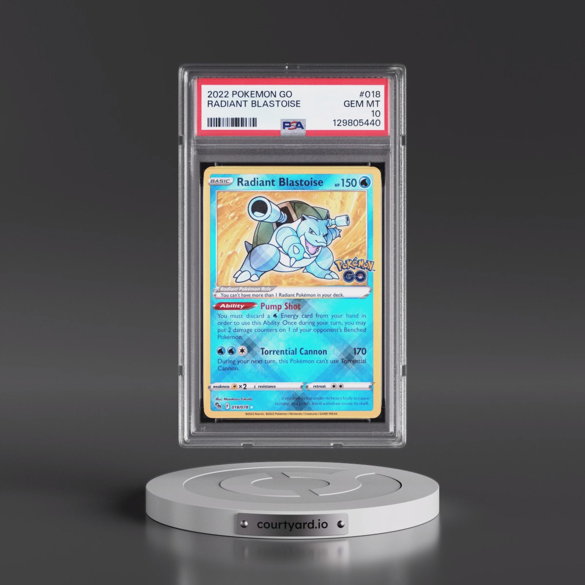 2022 Pokémon Go #018 Radiant Blastoise - Holo (PSA 10 GEM MINT)