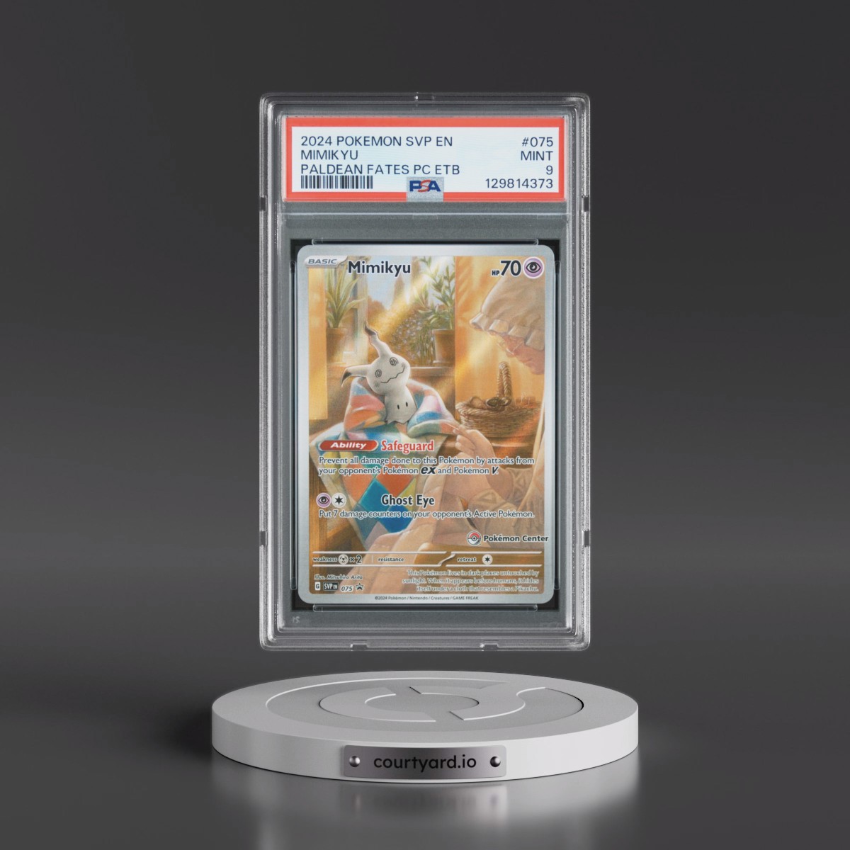 2024 Pokémon Svp EN-SV Black Star Promo #075 Mimikyu - Paldean Fates Pokemon Center Elite Trainer Box (PSA 9 MINT)
