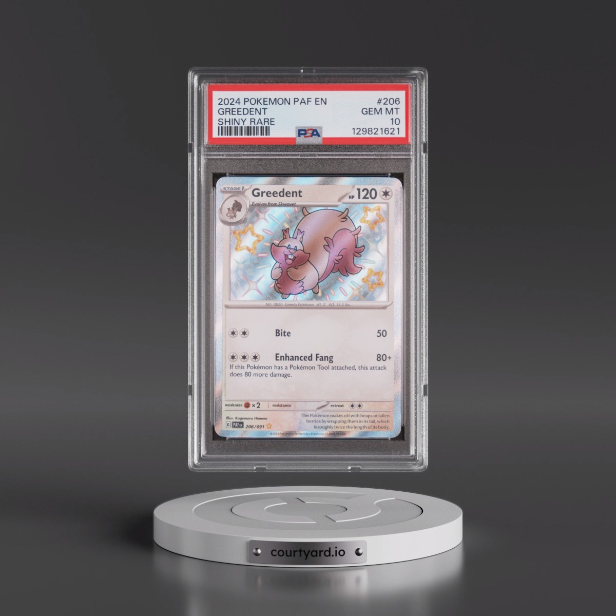 2024 Pokémon Paf EN-Paldean Fates #206 Greedent - Shiny Rare (PSA 10 GEM MINT)