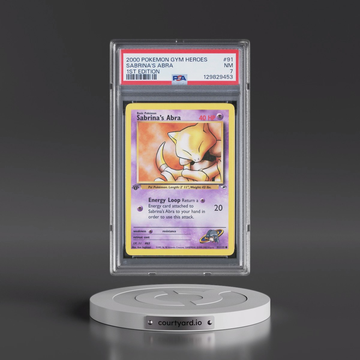 2000 Pokémon Gym Heroes #91 Sabrina's Abra - 1st Edition (PSA 7 NM)
