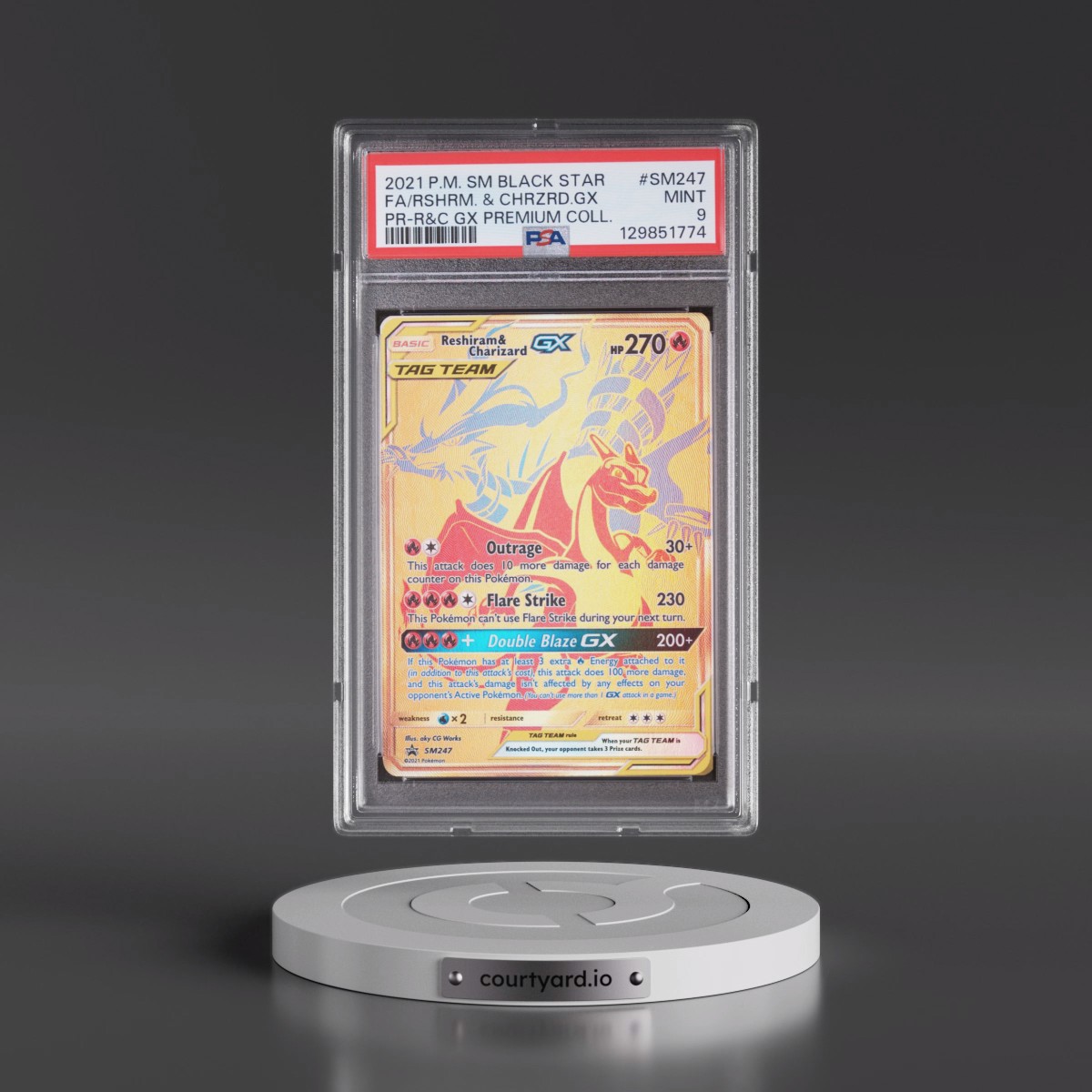 2021 Pokémon SM Black Star Promo #SM247 Reshiram & Charizard GX - Holo Full Art Reshiram & Charizard GX Premium Collection (PSA 9 MINT)