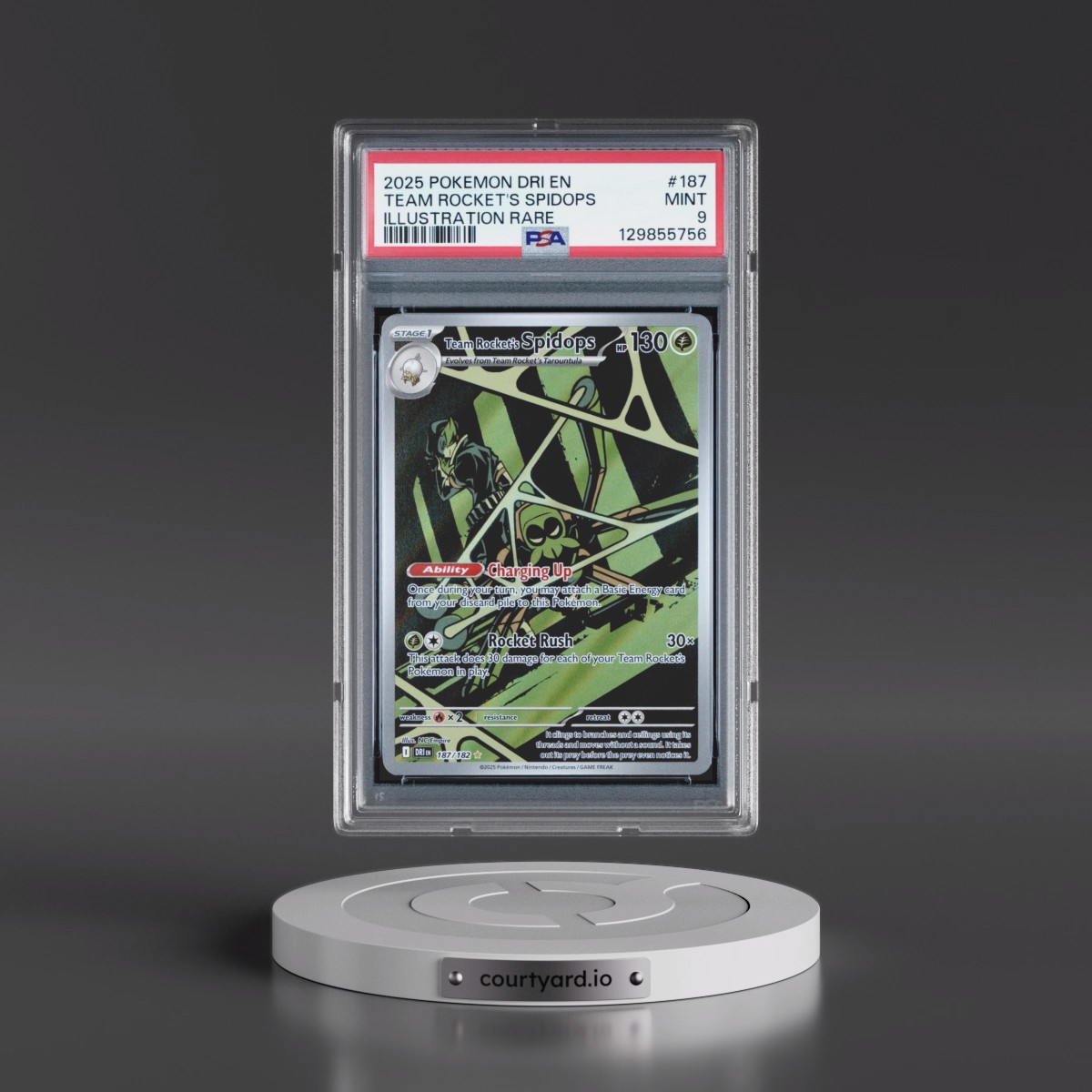2025 Pokémon Dri EN-Destined Rivals #187 Team Rocket's Spidops - Illustration Rare (PSA 9 MINT)