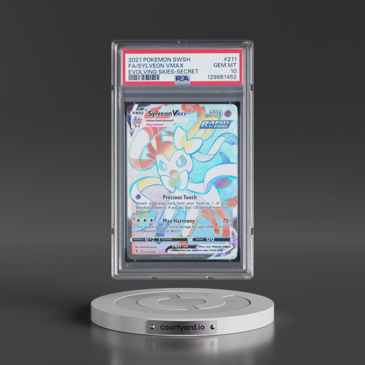 2021 Pokémon Sword & Shield Evolving Skies #211 Sylveon Vmax - Full Art Secret (PSA 10 GEM MINT)