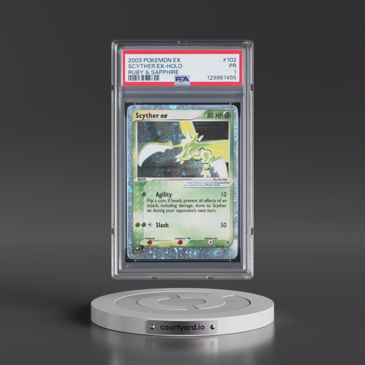 2003 Pokémon EX Ruby & Sapphire #102 Scyther EX - Holo Holo (PSA 1 PR)