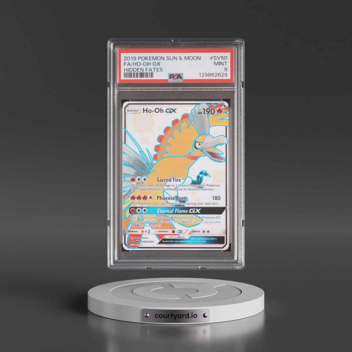 2019 Pokémon Sun & Moon Hidden Fates #SV50 HO-Oh GX - Holo Full Art (PSA 9 MINT)