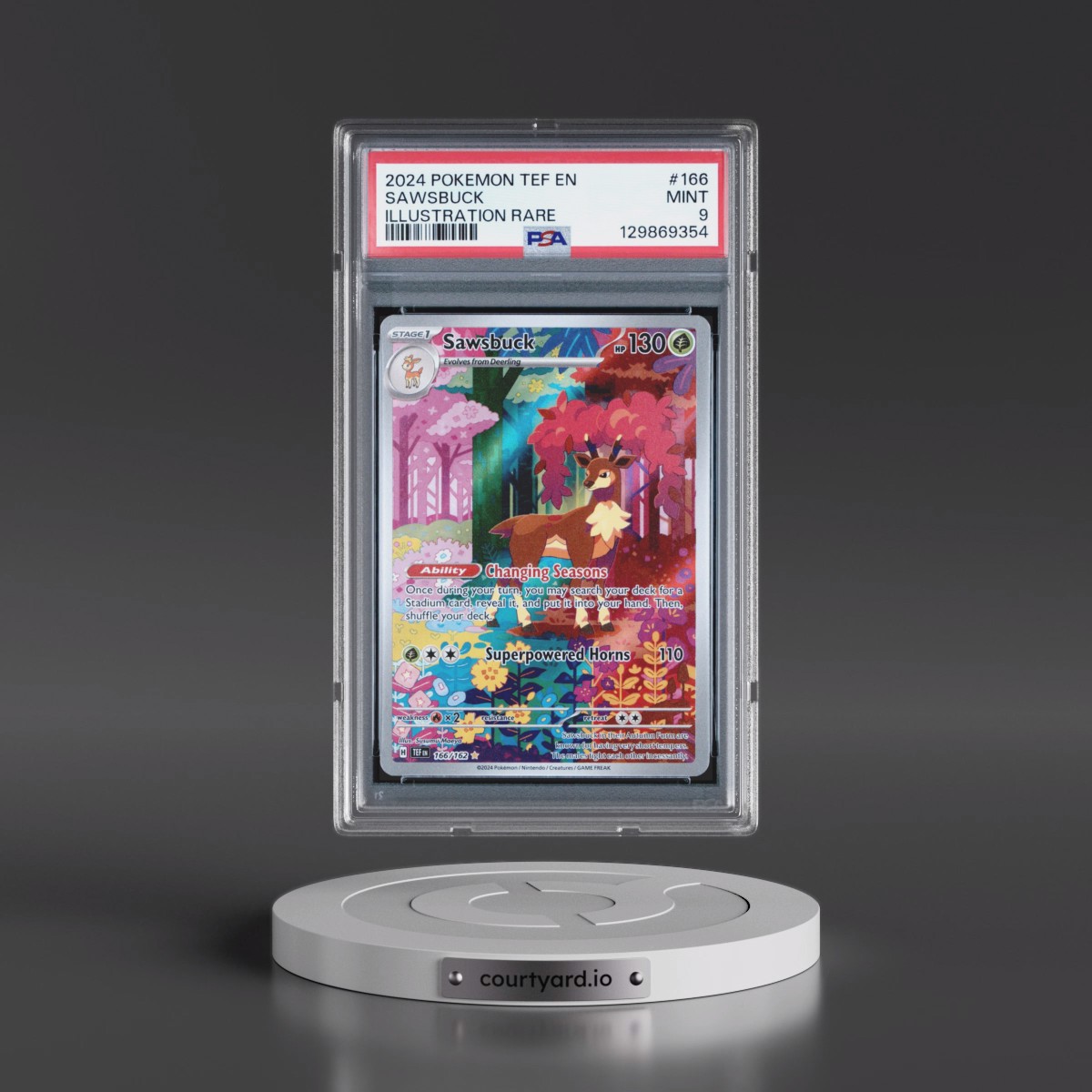 2024 Pokémon Tef EN-Temporal Forces #166 Sawsbuck - Illustration Rare (PSA 9 MINT)