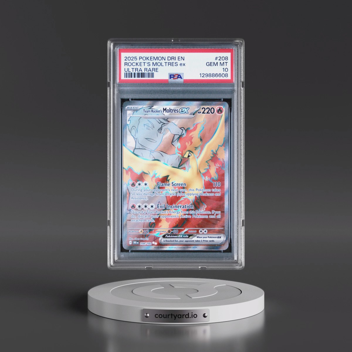 2025 Pokémon Dri EN-Destined Rivals #208 Team Rocket's Moltres EX - Holo Ultra Rare (PSA 10 GEM MINT)