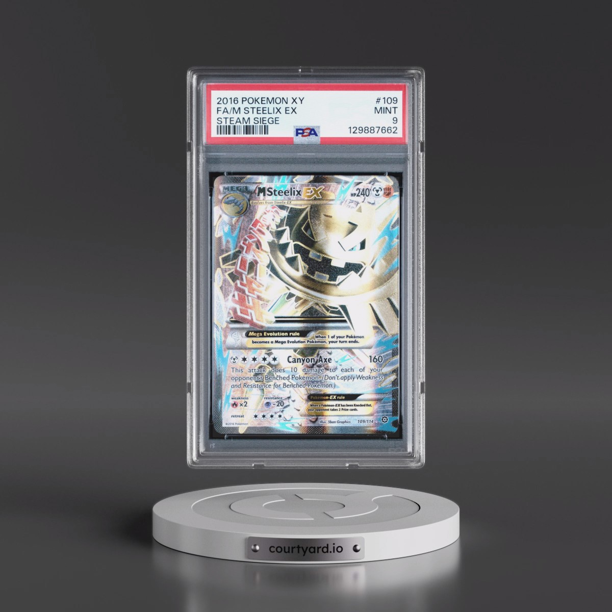 2016 Pokémon XY Steam Siege #109 M Steelix EX - Holo Full Art (PSA 9 MINT)