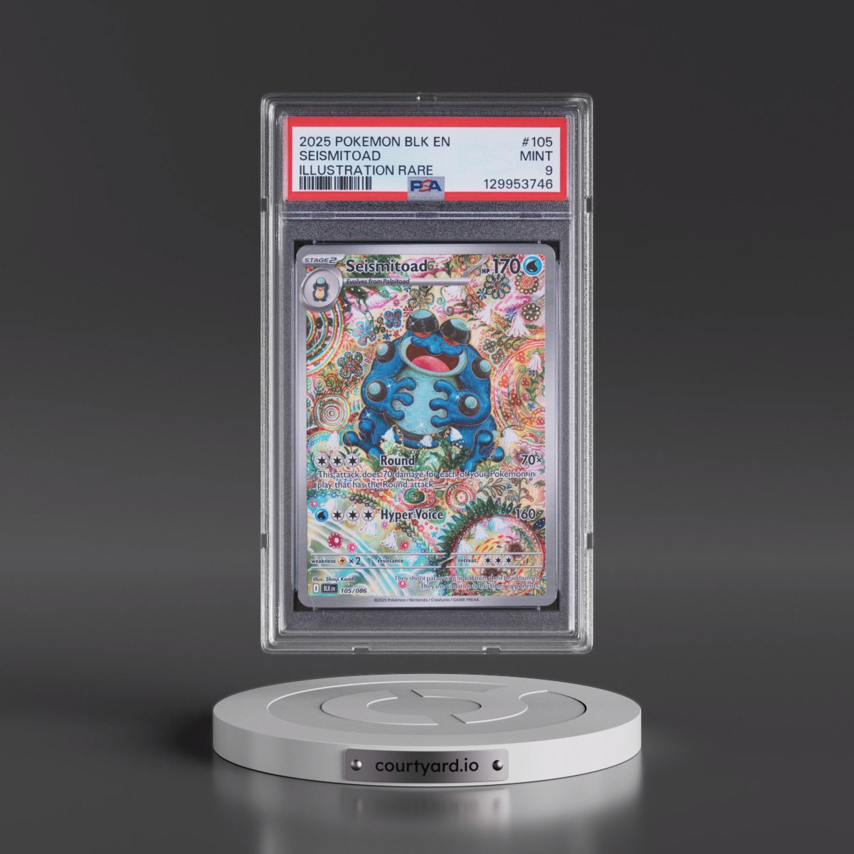 2025 Pokémon Blk EN-Black Bolt #105 Seismitoad - Illustration Rare (PSA 9 MINT)