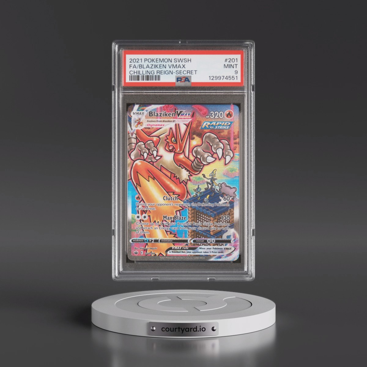2021 Pokémon Sword & Shield Chilling Reign #201 Blaziken Vmax - Full Art Secret (PSA 9 MINT)