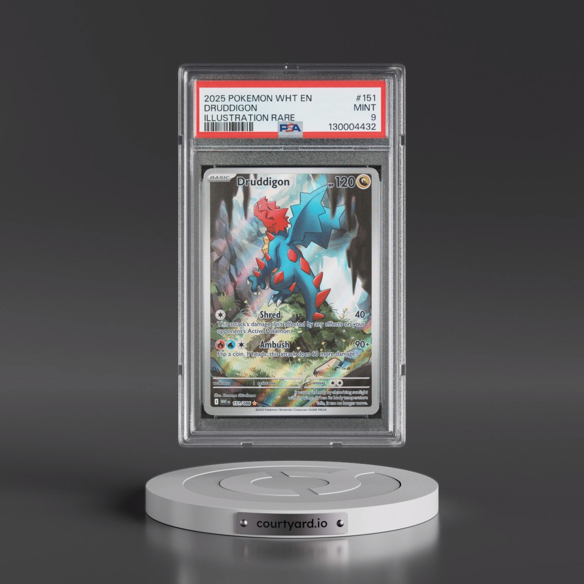 2025 Pokémon Wht EN-White Flare #151 Druddigon - Illustration Rare (PSA 9 MINT)