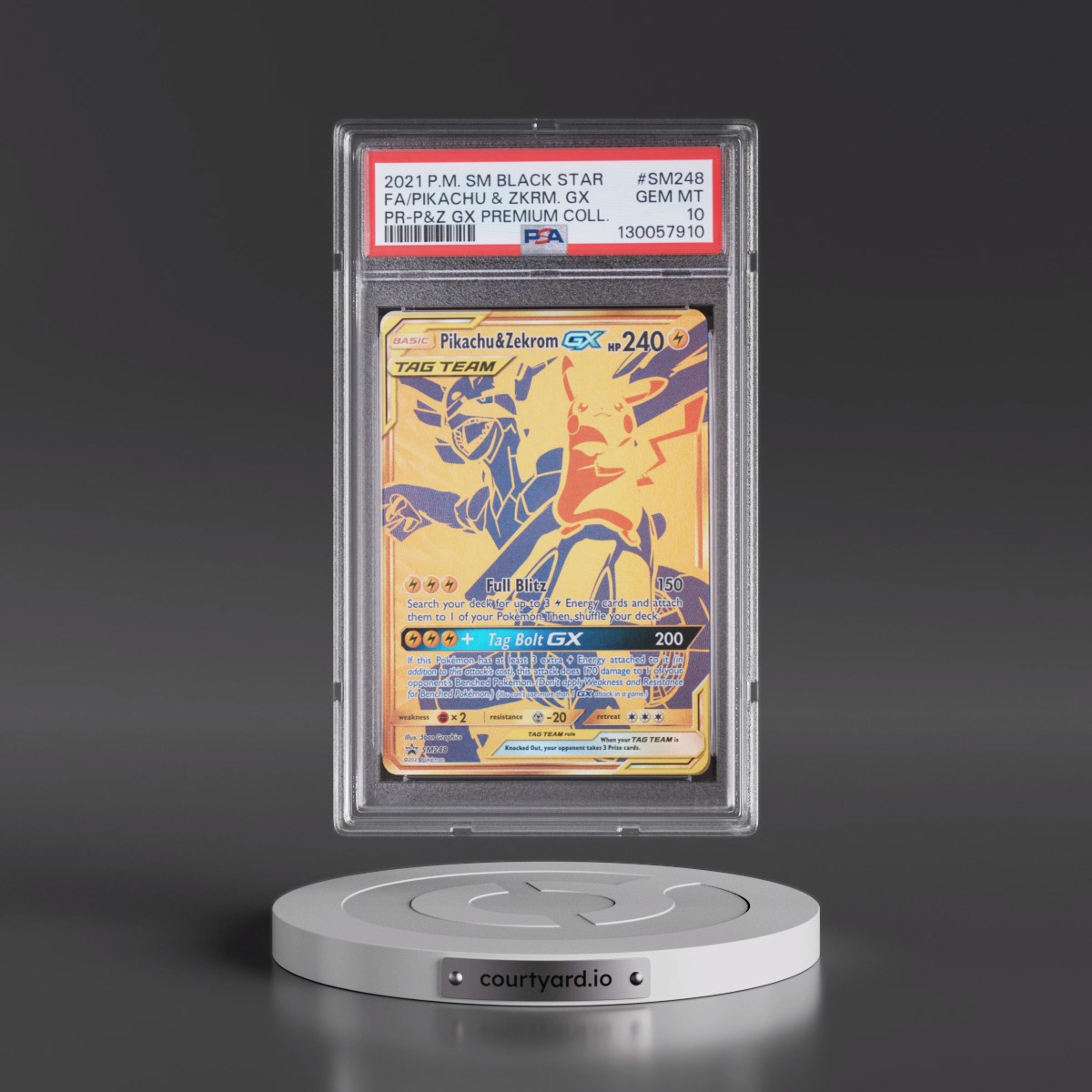 2021 Pokémon SM Black Star Promo Pikachu & Zekrom GX - Holo Full Art Pikachu & Zekrom GX Premium Collection #SM248 PSA 10