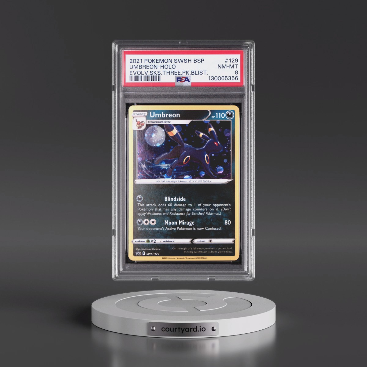 2021 Pokémon Swsh Black Star Promo #129 Umbreon - Holo Evolving Skies Three Pack Blisters (PSA 8 NM-MT)