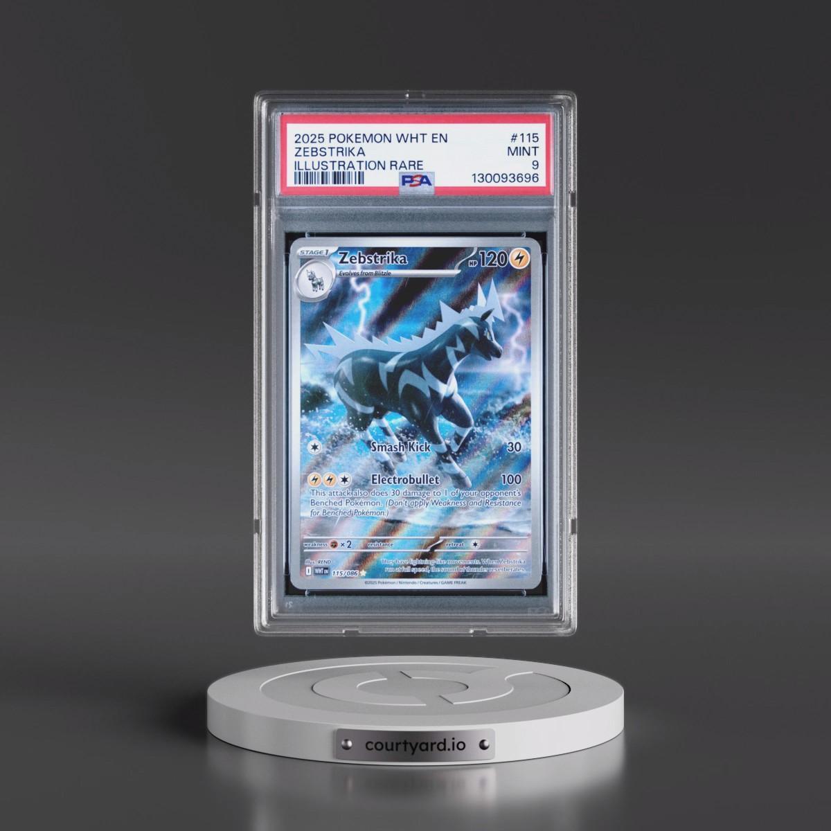2025 Pokémon Wht EN-White Flare #115 Zebstrika - Illustration Rare (PSA 9 MINT)