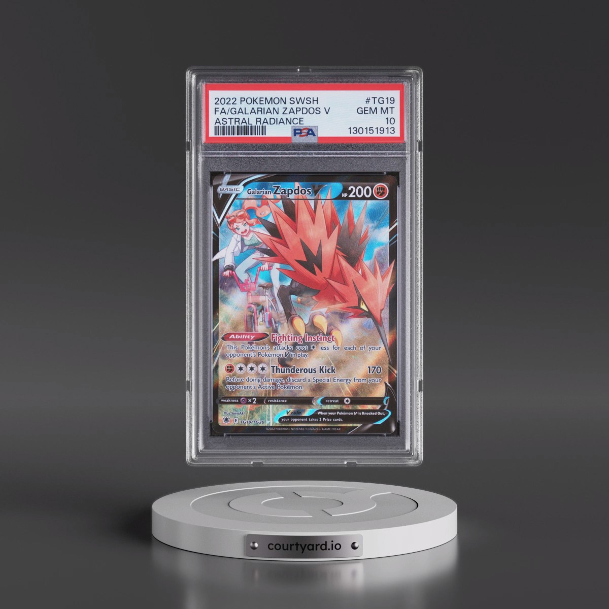 2022 Pokémon Sword & Shield Astral Radiance #TG19 Galarian Zapdos V - Holo Full Art (PSA 10 GEM MINT)