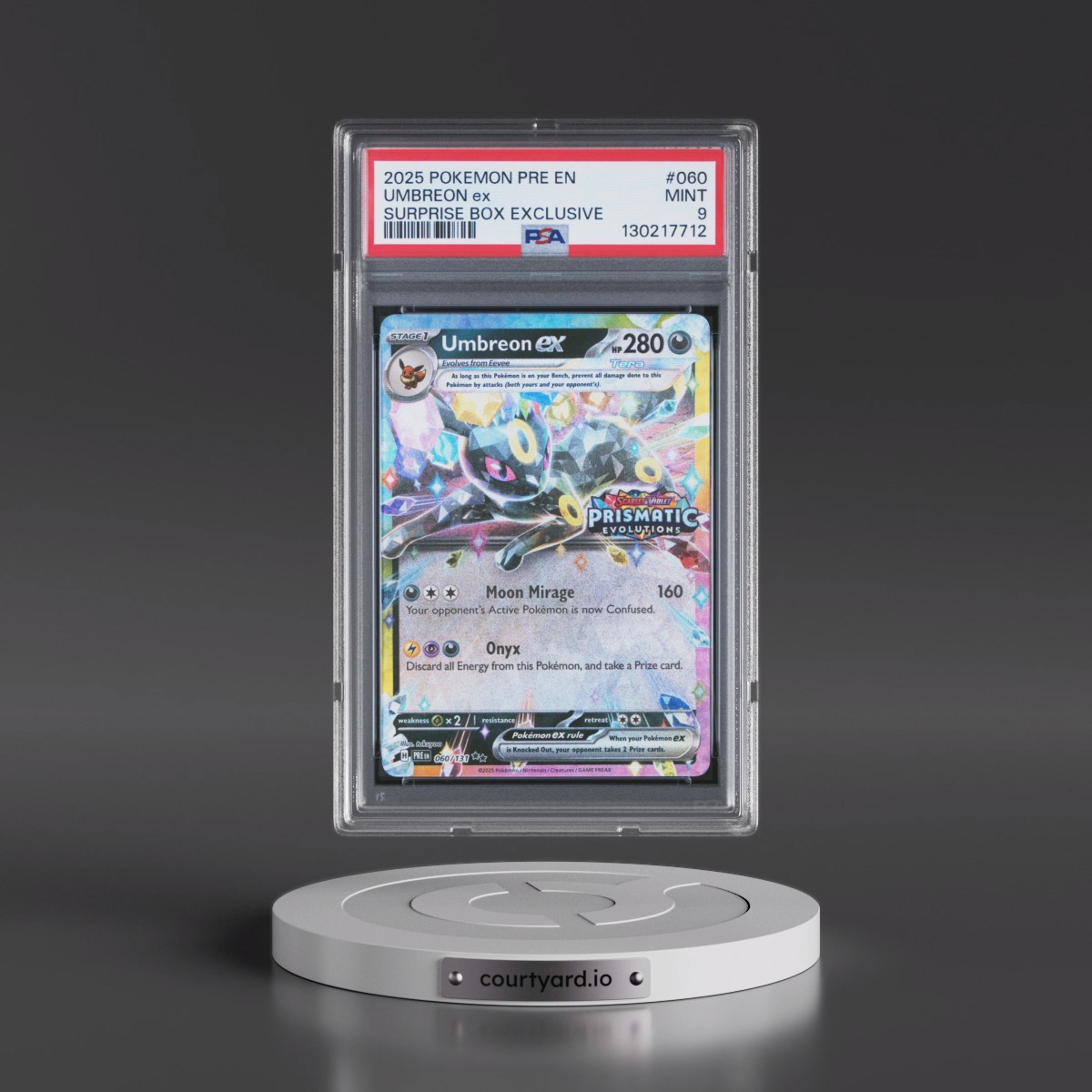 2025 Pokémon Pre EN-Prismatic Evolutions #060 Umbreon EX - Holo Surprise Box Exclusive (PSA 9 MINT)