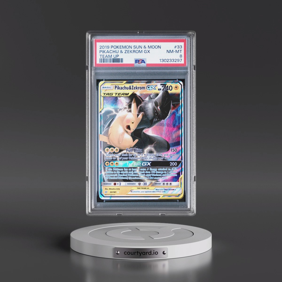 2019 Pokémon Sun & Moon Team Up #33 Pikachu & Zekrom GX - Holo (PSA 8 NM-MT)