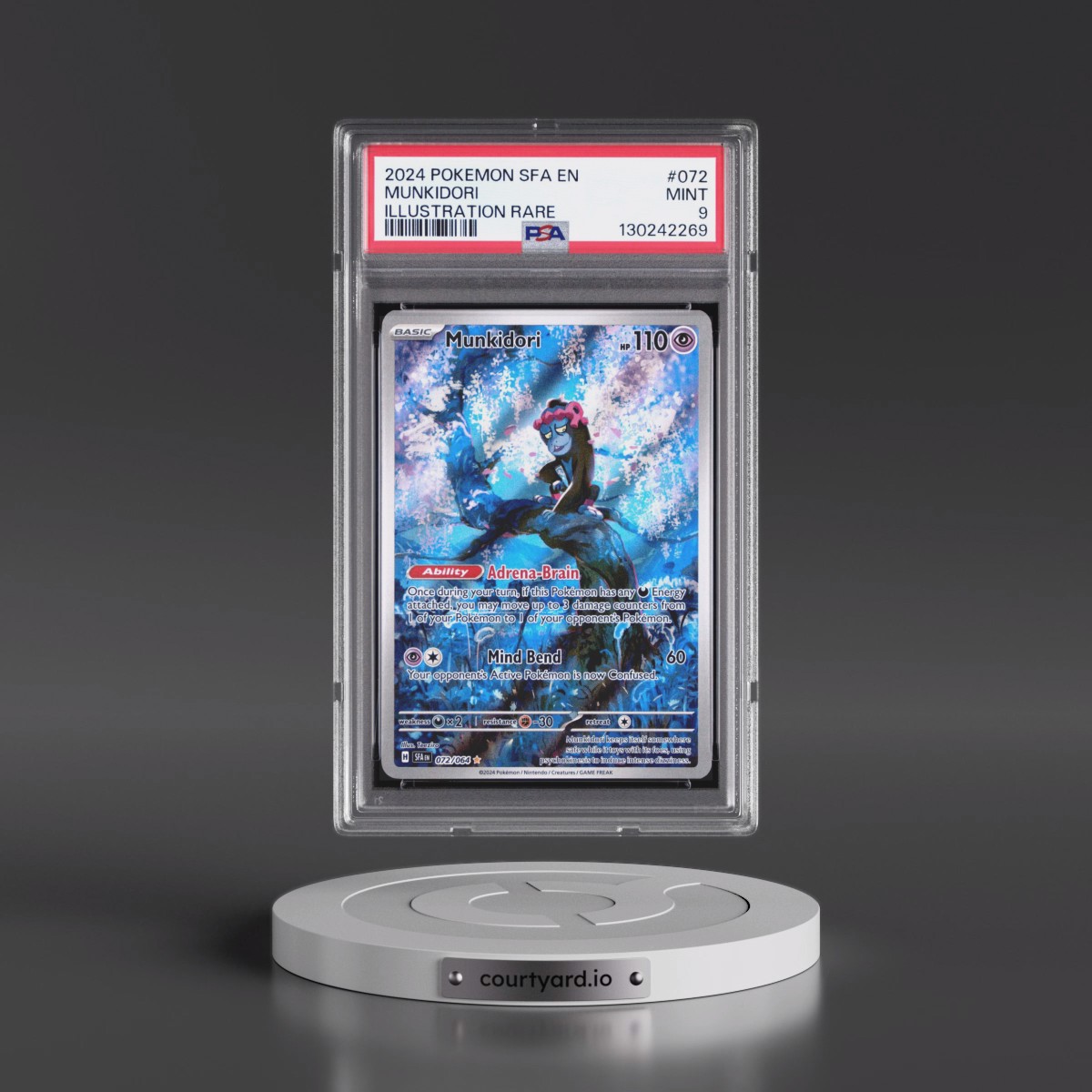 2024 Pokémon Sfa EN-Shrouded Fable #072 Munkidori - Illustration Rare (PSA 9 MINT)