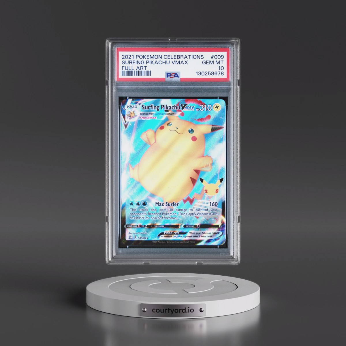 2021 Pokémon Celebrations #009 Surfing Pikachu Vmax - Full Art (PSA 10 GEM MINT)