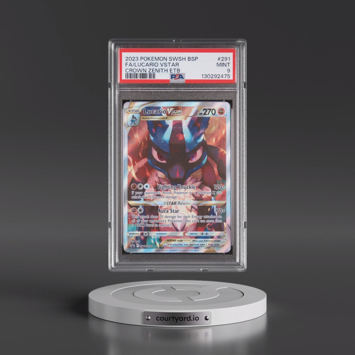 2023 Pokémon Swsh Black Star Promo #291 Lucario Vstar - Full Art Crown Zenith Elite Trainer Box (PSA 9 MINT)