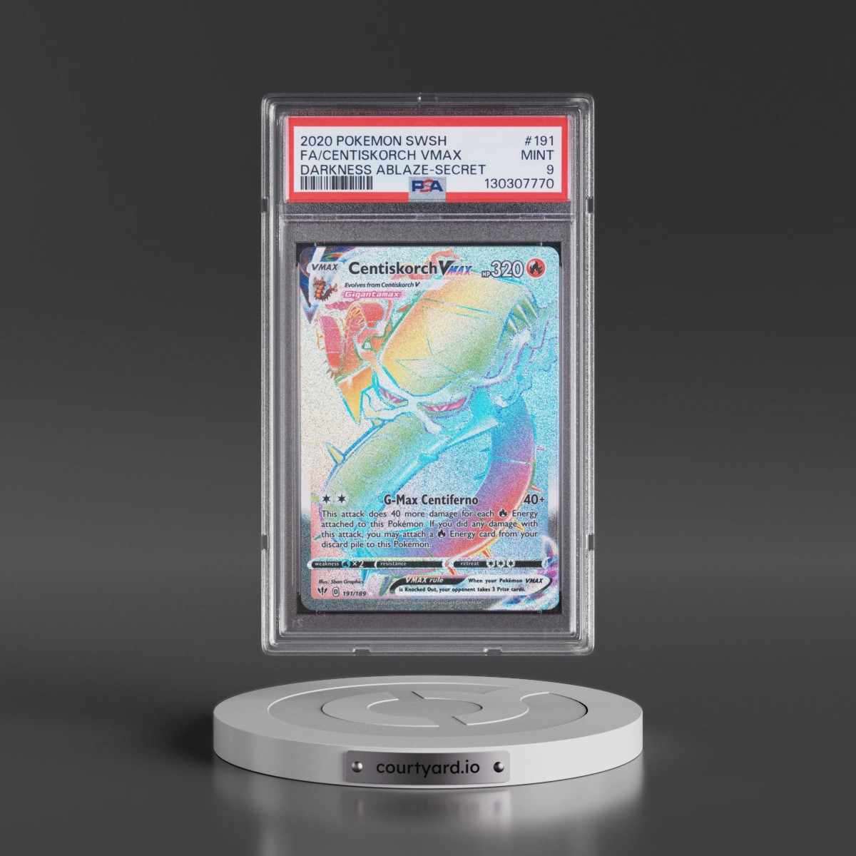 2020 Pokémon Sword & Shield Darkness Ablaze #191 Centiskorch Vmax - Full Art Secret (PSA 9 MINT)