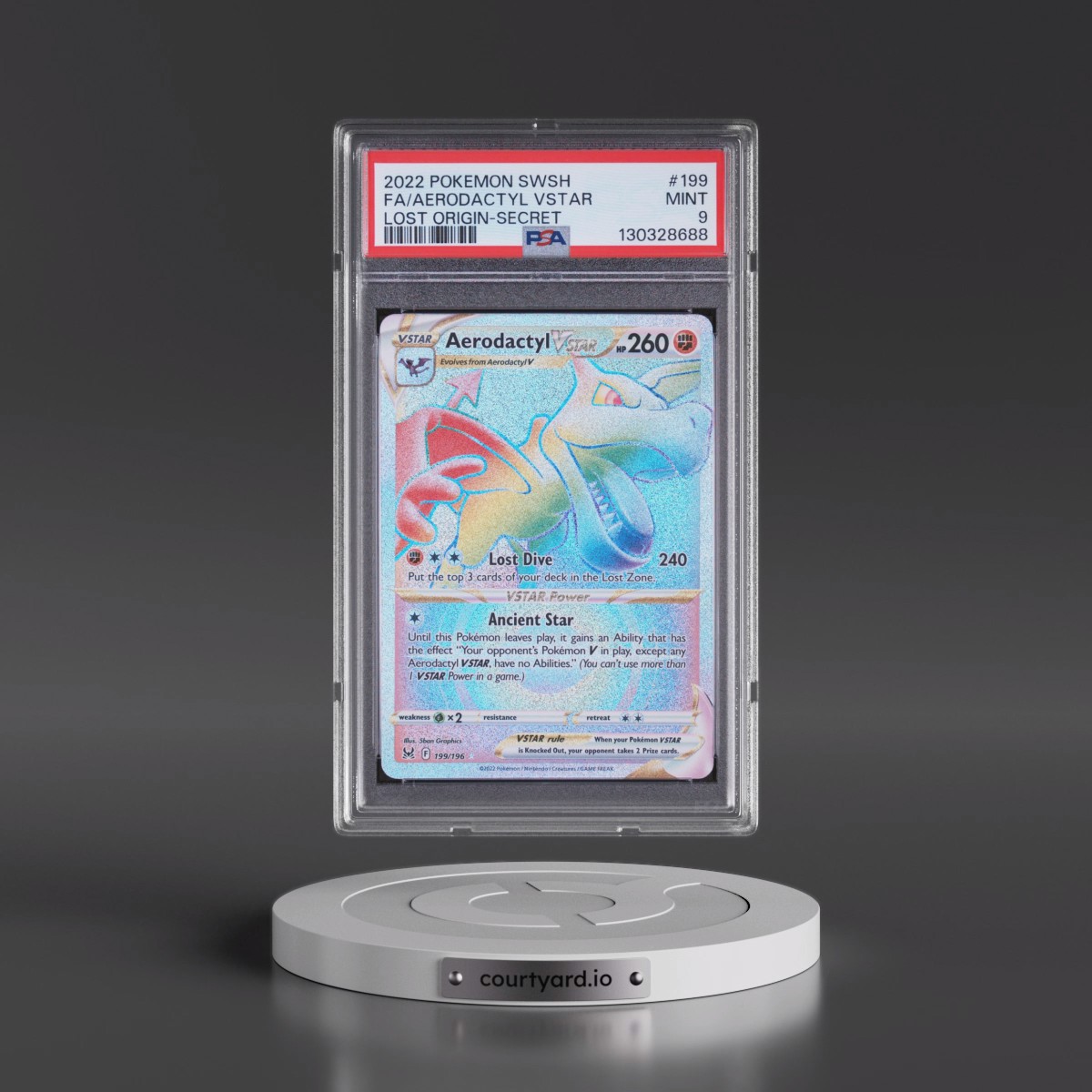 2022 Pokémon Sword & Shield Lost Origin #199 Aerodactyl Vstar - Full Art Secret (PSA 9 MINT)