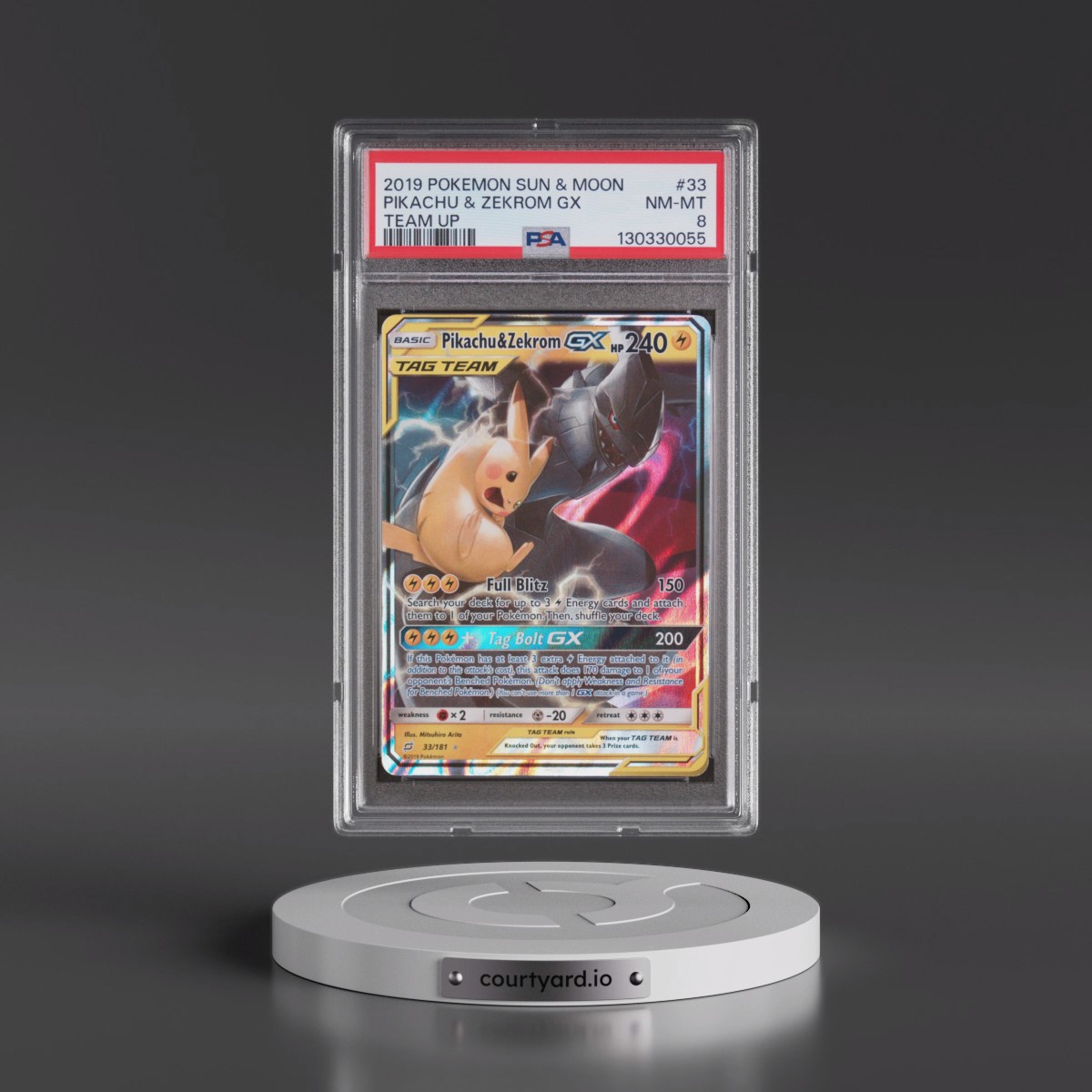 2019 Pokémon Sun & Moon Team Up #33 Pikachu & Zekrom GX - Holo (PSA 8 NM-MT)