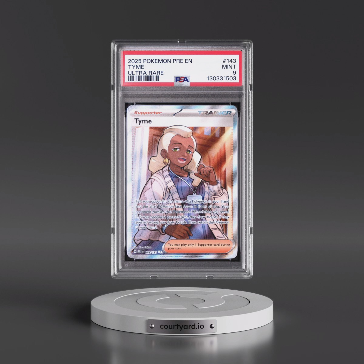 2025 Pokémon Pre EN-Prismatic Evolutions #143 Tyme - Ultra Rare (PSA 9 MINT)