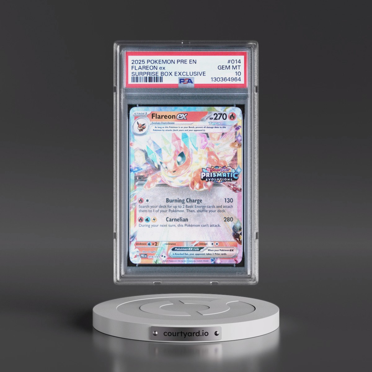 2025 Pokémon Pre EN-Prismatic Evolutions #014 Flareon EX - Holo Surprise Box Exclusive (PSA 10 GEM MINT)