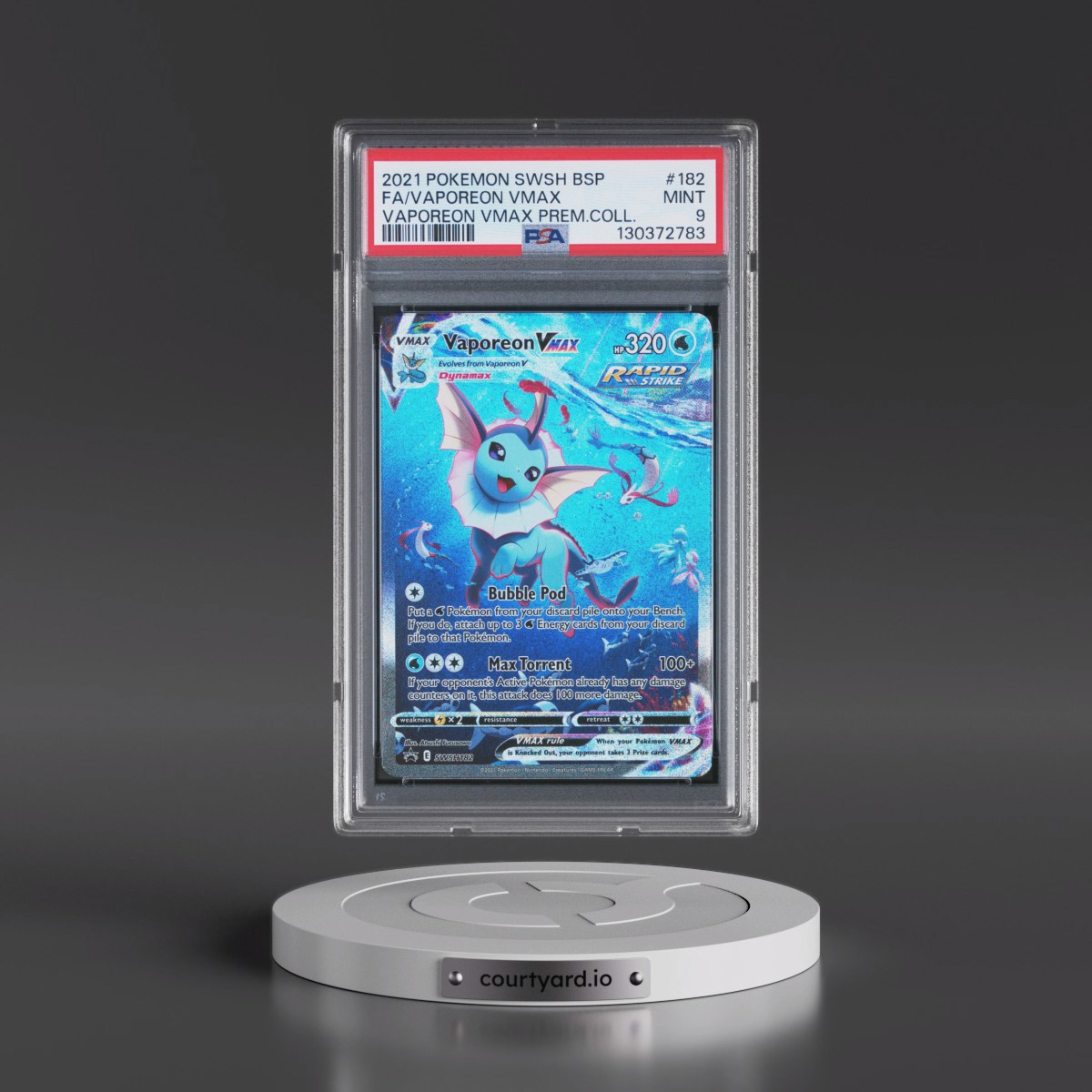 2021 Pokémon Swsh Black Star Promo #182 Vaporeon Vmax - Full Art Vaporeon Vmax Premium Collection (PSA 9 MINT)
