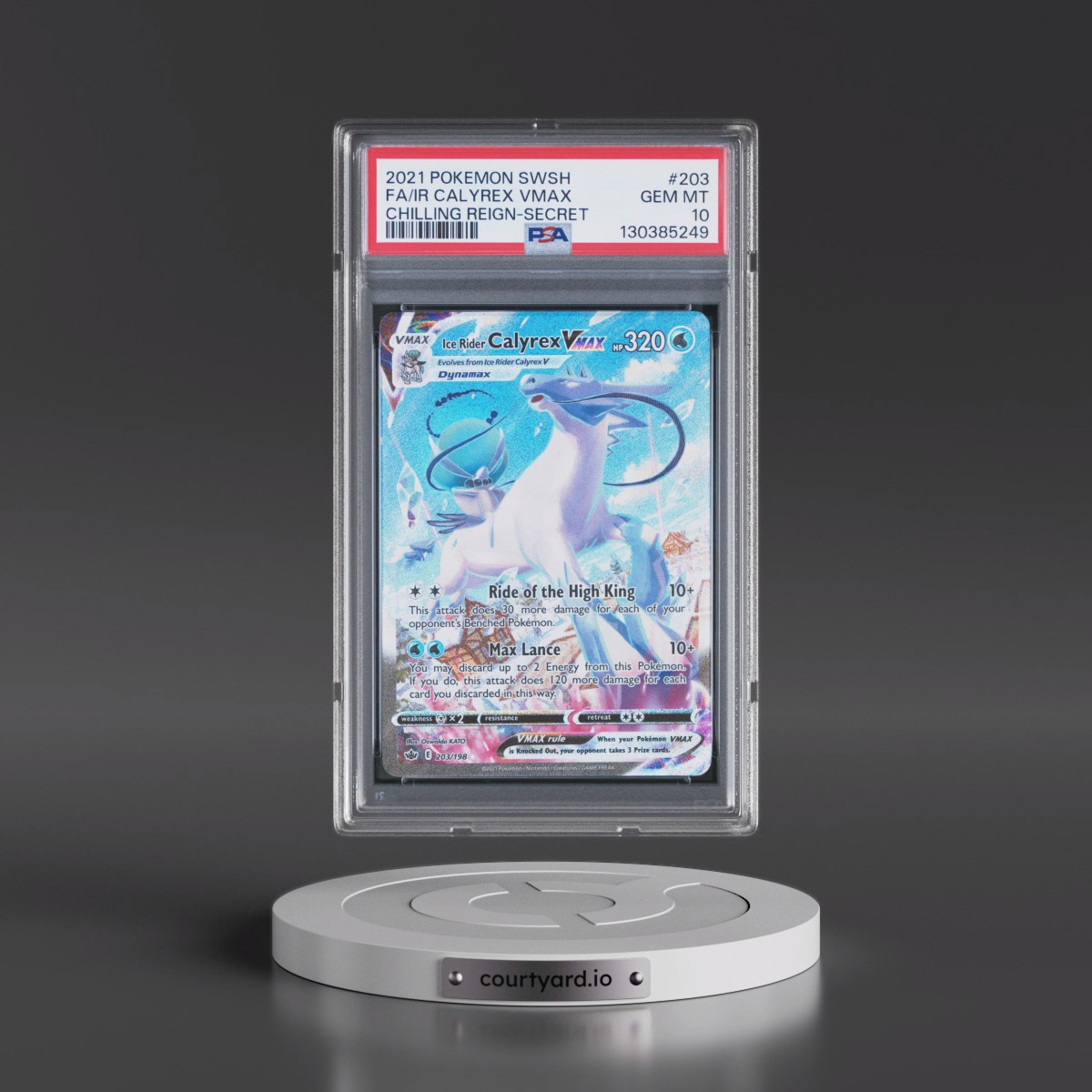 2021 Pokémon Sword & Shield Chilling Reign #203 Ice Rider Calyrex Vmax - Full Art Secret (PSA 10 GEM MINT)
