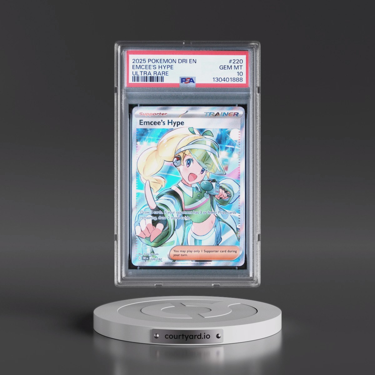 2025 Pokémon Dri EN-Destined Rivals #220 Emcee's Hype - Ultra Rare (PSA 10 GEM MINT)