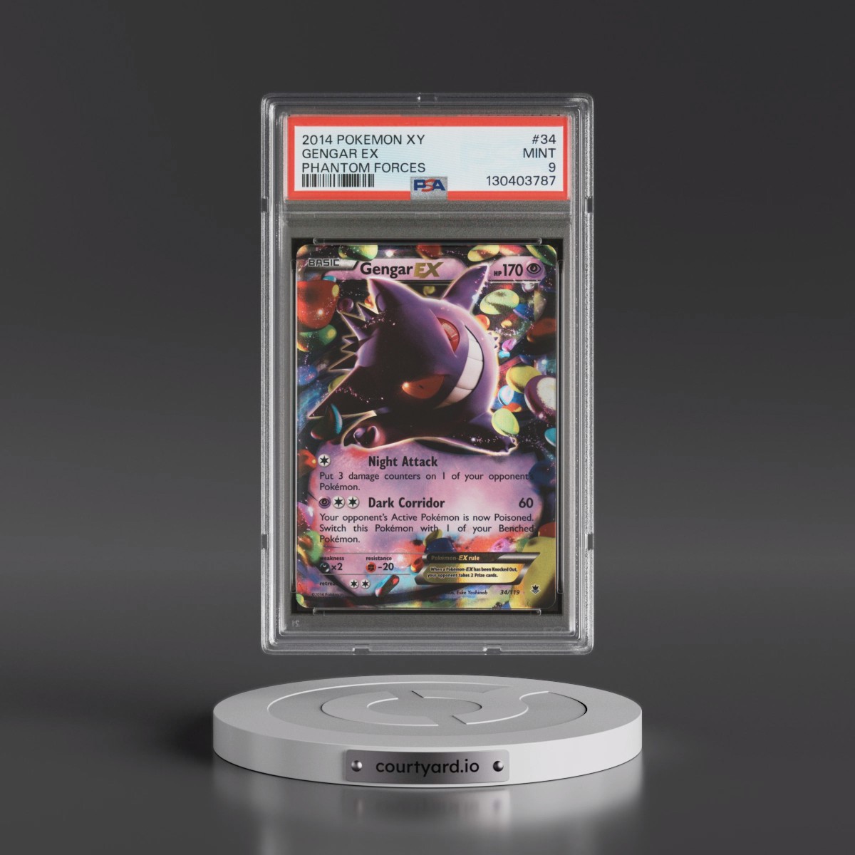 2014 Pokémon XY Phantom Forces #34 Gengar EX - Holo (PSA 9 MINT)