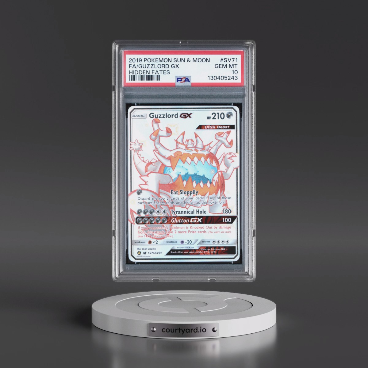 2019 Pokémon Sun & Moon Hidden Fates #SV71 Guzzlord GX - Holo Full Art (PSA 10 GEM MINT)