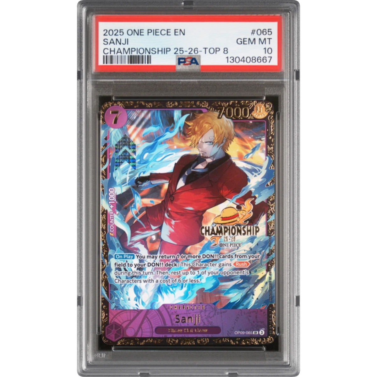 2025 One Piece Promos #065 Sanji - Championship 25-26-Top 8, PSA 10