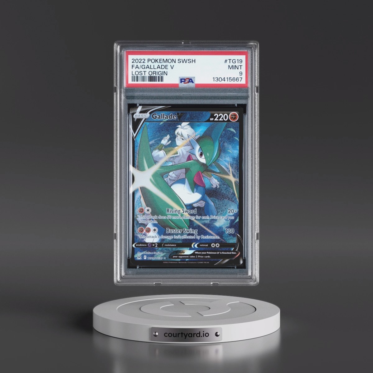 2022 Pokémon Sword & Shield Lost Origin #TG19 Gallade V - Holo Full Art (PSA 9 MINT)
