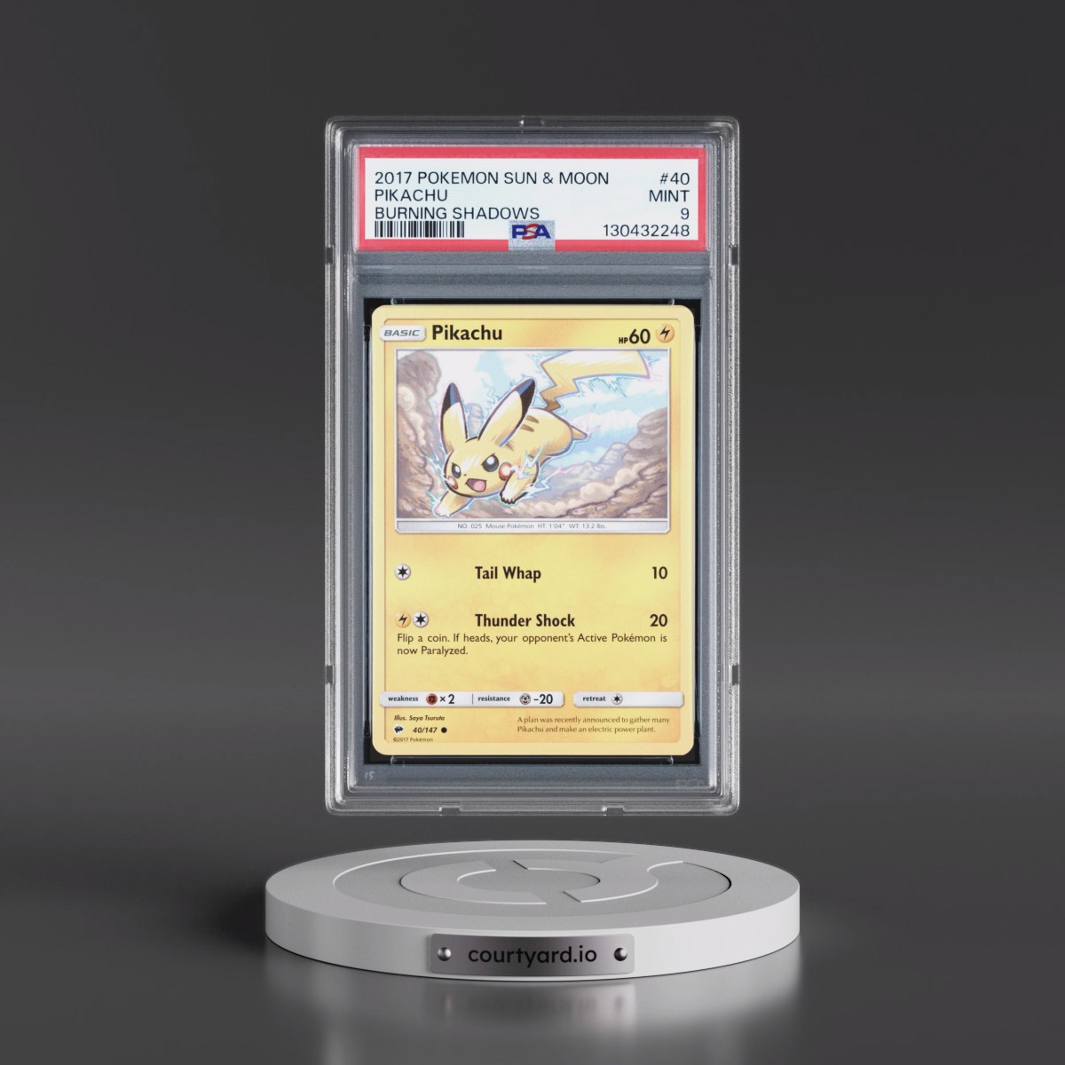 2017 Pokémon Sun & Moon Burning Shadows #40 Pikachu (PSA 9 MINT)
