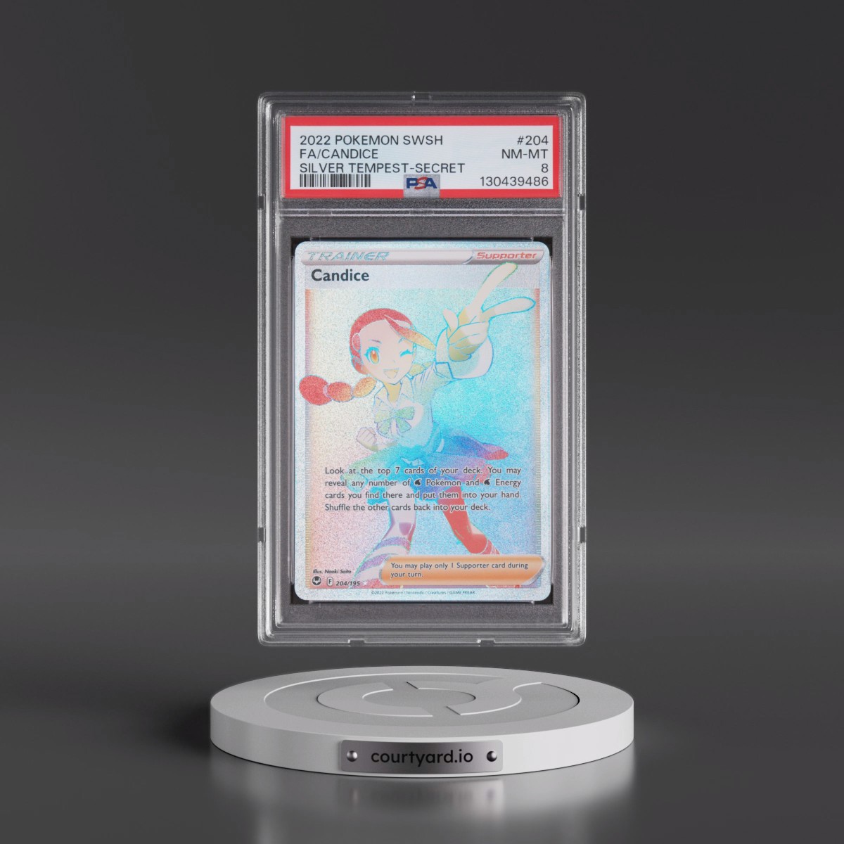 2022 Pokémon Sword & Shield Silver Tempest #204 Candice - Full Art Secret (PSA 8 NM-MT)