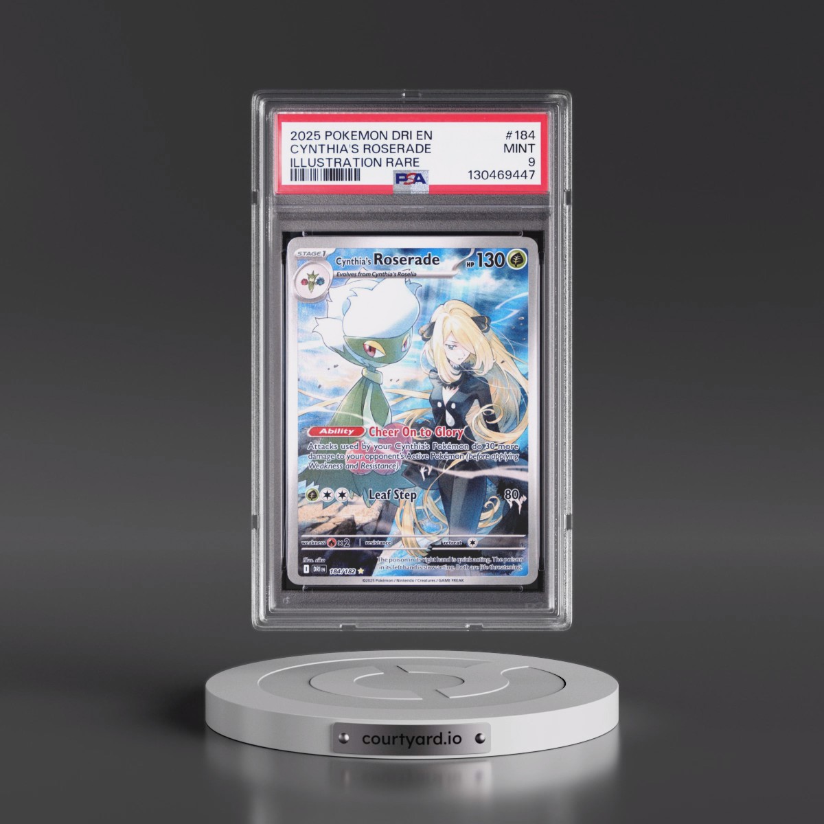 2025 Pokémon Dri EN-Destined Rivals #184 Cynthia's Roserade - Illustration Rare (PSA 9 MINT)