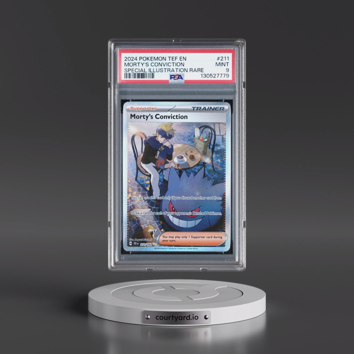 2024 Pokémon Tef EN-Temporal Forces #211 Morty's Conviction - Special Illustration Rare (PSA 9 MINT)