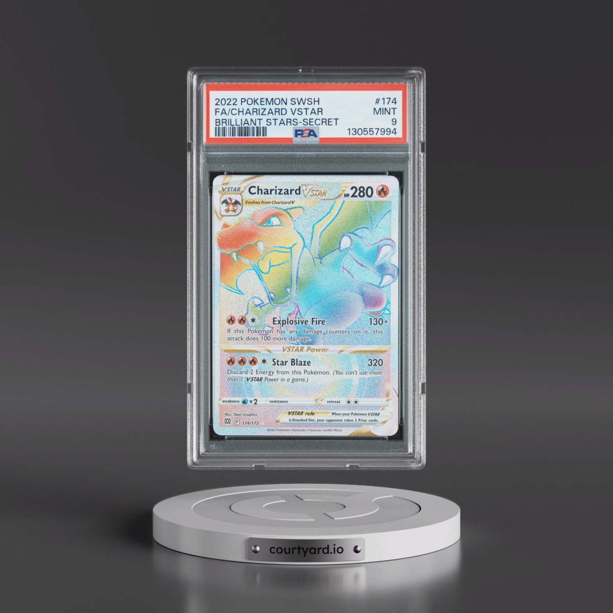 2022 Pokémon Sword & Shield Brilliant Stars #174 Charizard Vstar - Full Art Secret (PSA 9 MINT)