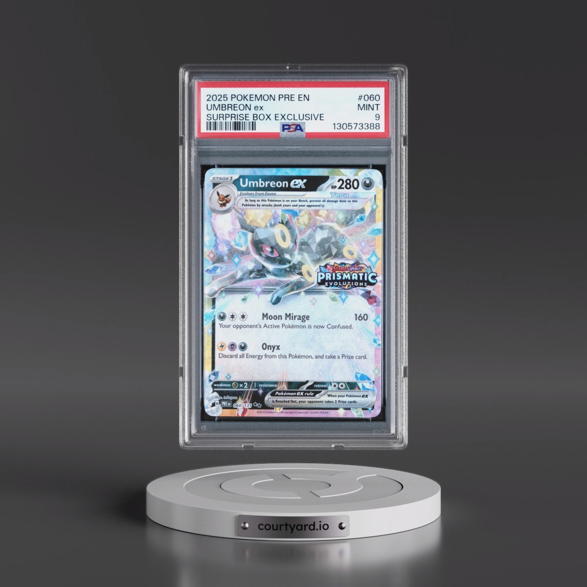 2025 Pokémon Pre EN-Prismatic Evolutions #060 Umbreon EX - Holo Surprise Box Exclusive (PSA 9 MINT)