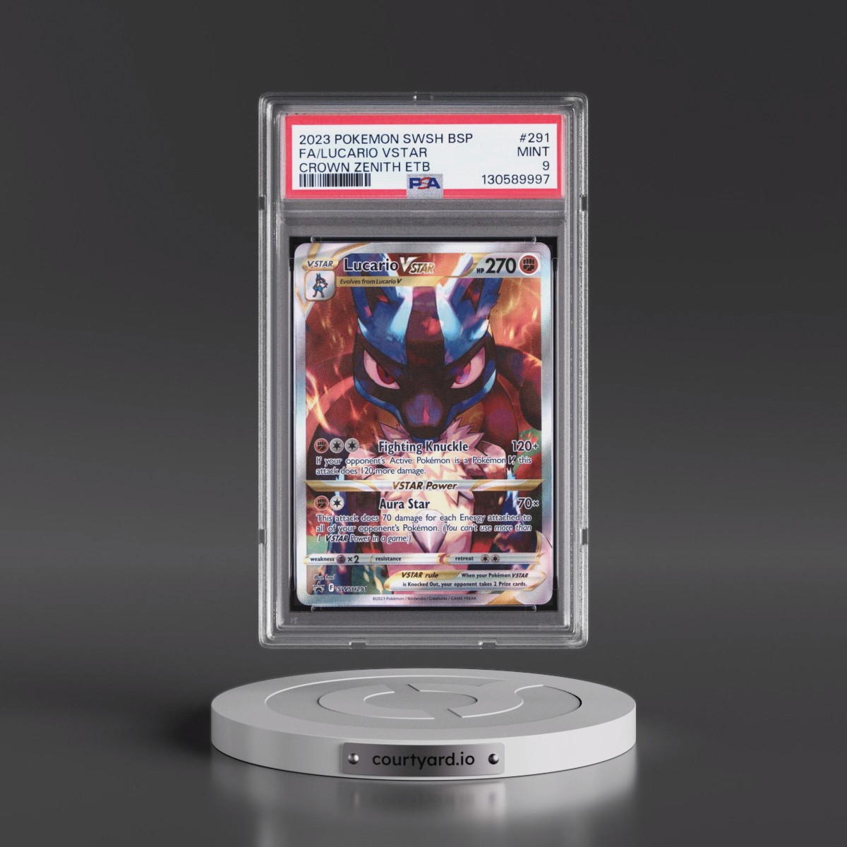 2023 Pokémon Swsh Black Star Promo #291 Lucario Vstar - Full Art Crown Zenith Elite Trainer Box (PSA 9 MINT)