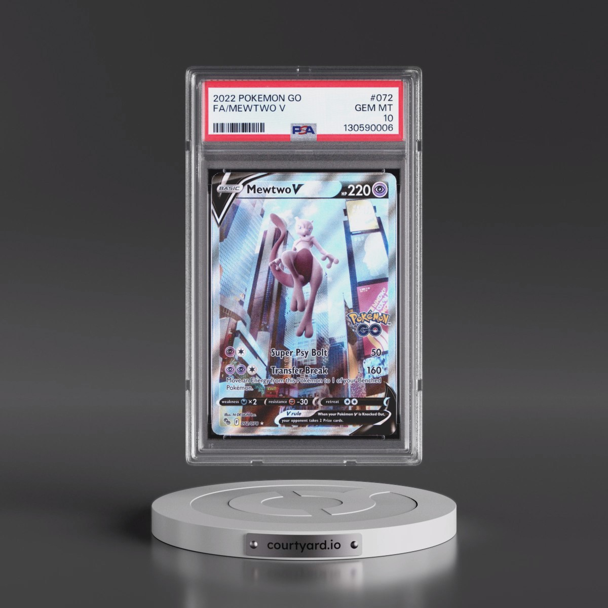 2022 Pokémon Go #072 Mewtwo V - Holo Full Art (PSA 10 GEM MINT)