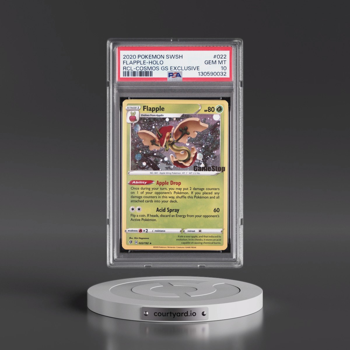 2020 Pokémon Sword & Shield Rebel Clash #022 Flapple - Holo Cosmos Gamestop Exclusive (PSA 10 GEM MINT)
