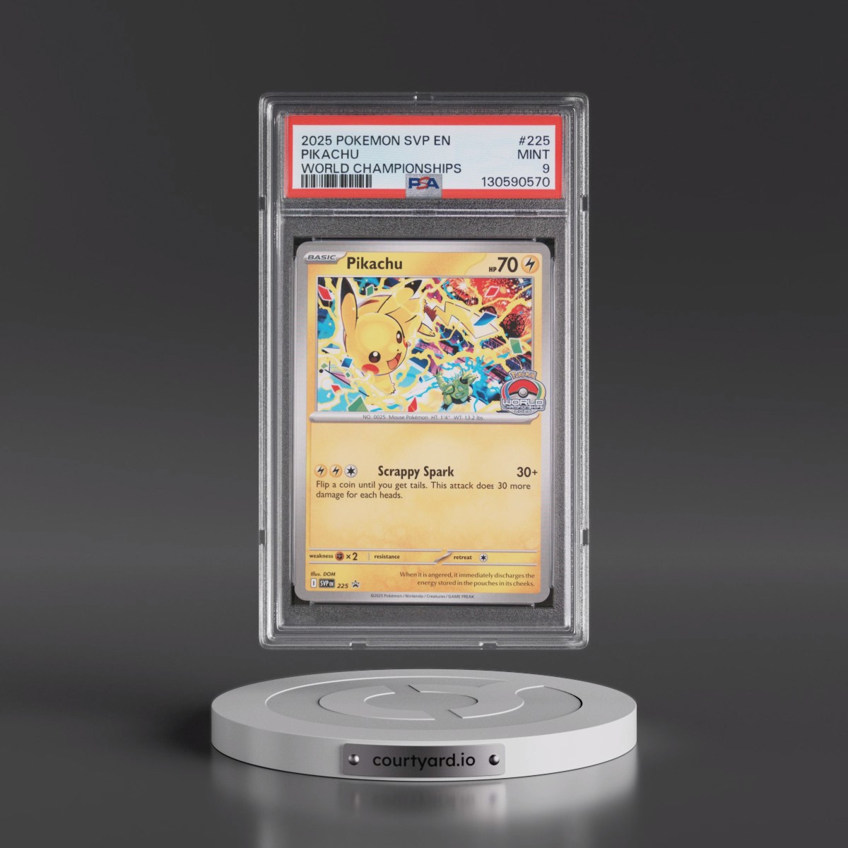 2025 Pokémon Svp EN-SV Black Star Promo #225 Pikachu - World Championships (PSA 9 MINT)