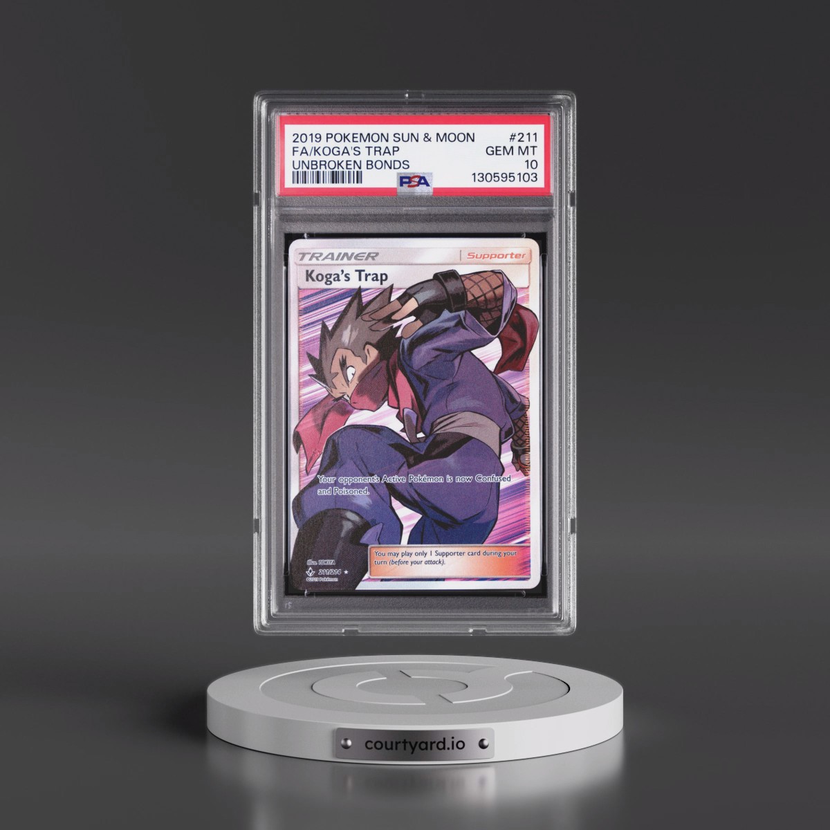 2019 Pokémon Sun & Moon Unbroken Bonds #211 Koga's Trap - Full Art (PSA 10 GEM MINT)