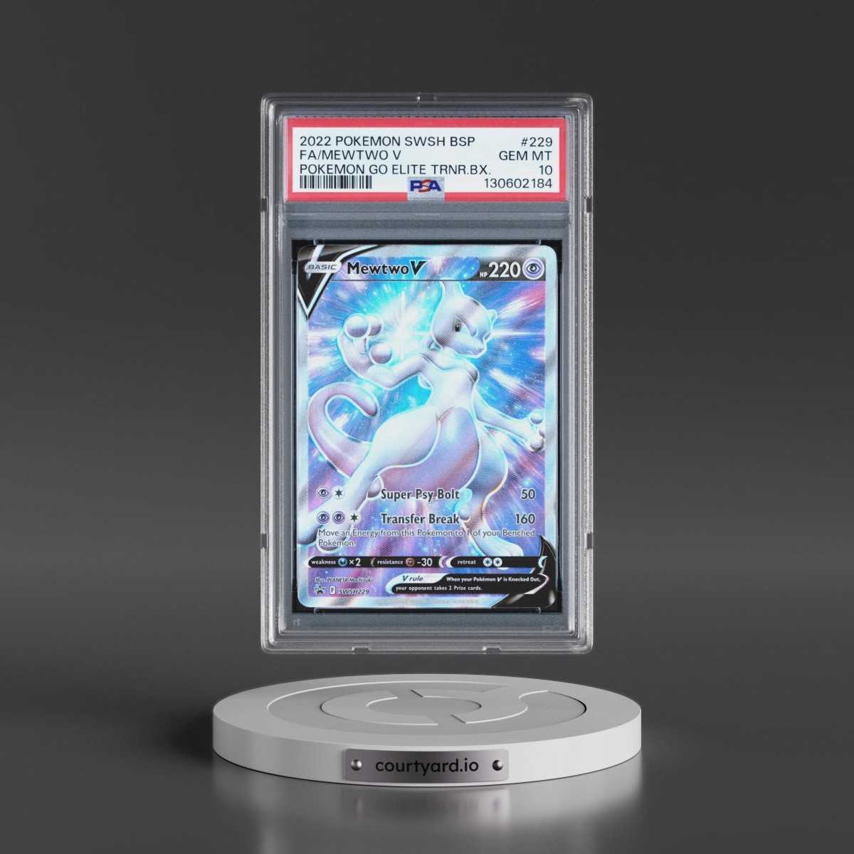 2022 Pokémon Swsh Black Star Promo #229 Mewtwo V - Holo Full Art Pokemon Go Elite Trainer Box (PSA 10 GEM MINT)